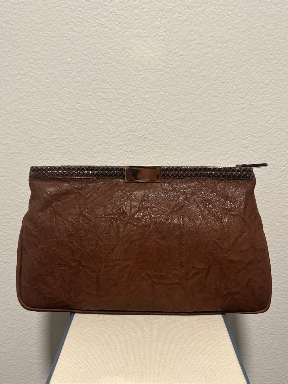 Jimmy Choo Large Brown Leather Clutch W/Animal Print Detail & COA - Picture 3 of 6